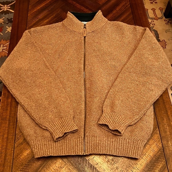 Orvis Other - Orvis Wool Blend Jacket Unlined Large Beige Pockets Full Zip Green Collar